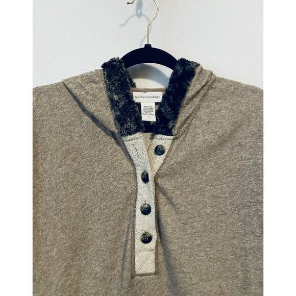 Soft Surroundings Sweatshirt Womens Medium Cozy Cabin Cuddle Up Fur Trim Hoodie - Picture 3 of 7